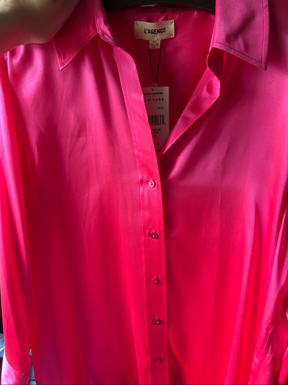 L'AGENCE Shocking Pink Dani  Silk Blouse